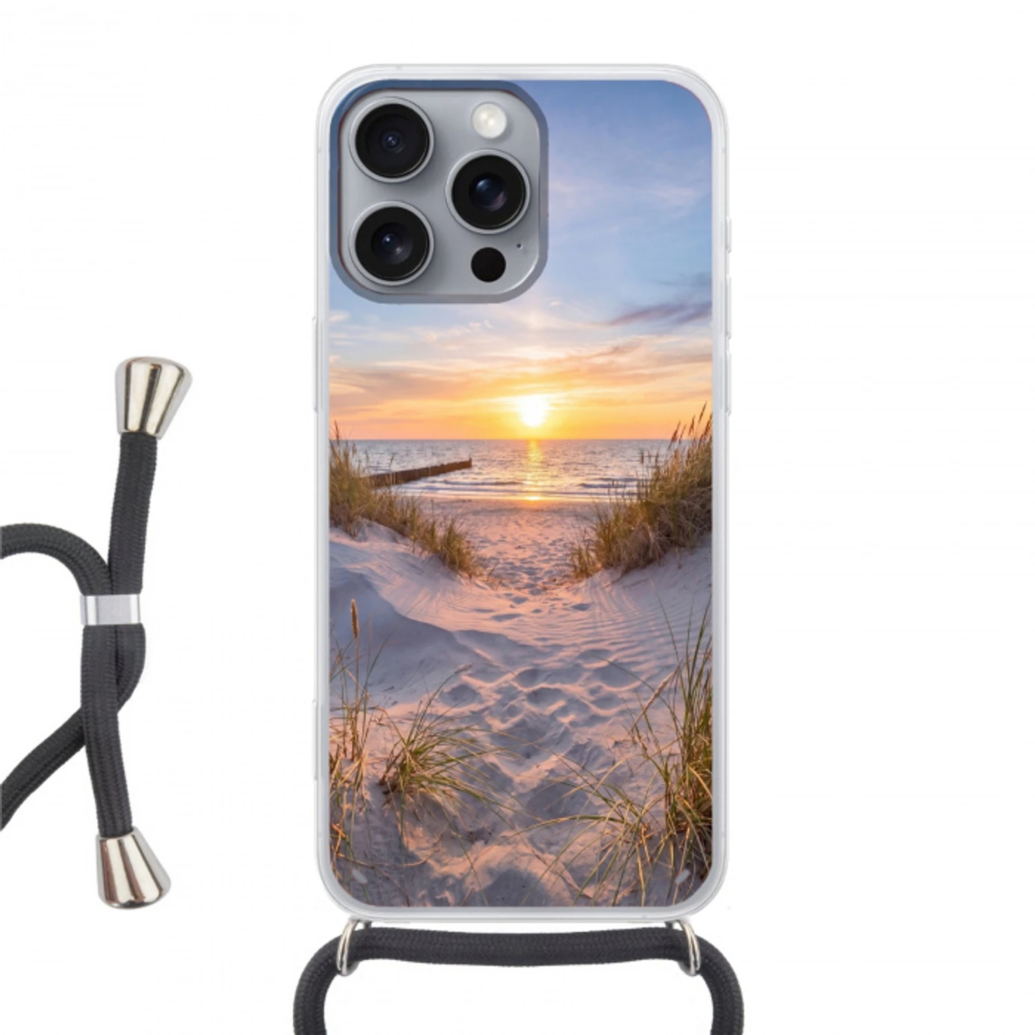 Strand - Zonsondergang - Natuur - Landschap Hoesje iPhone 16 Pro Max met koord klein -3d