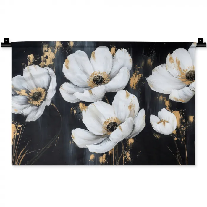 Bloemen - Wit - Abstract Wandkleed katoen klein -zz3d
