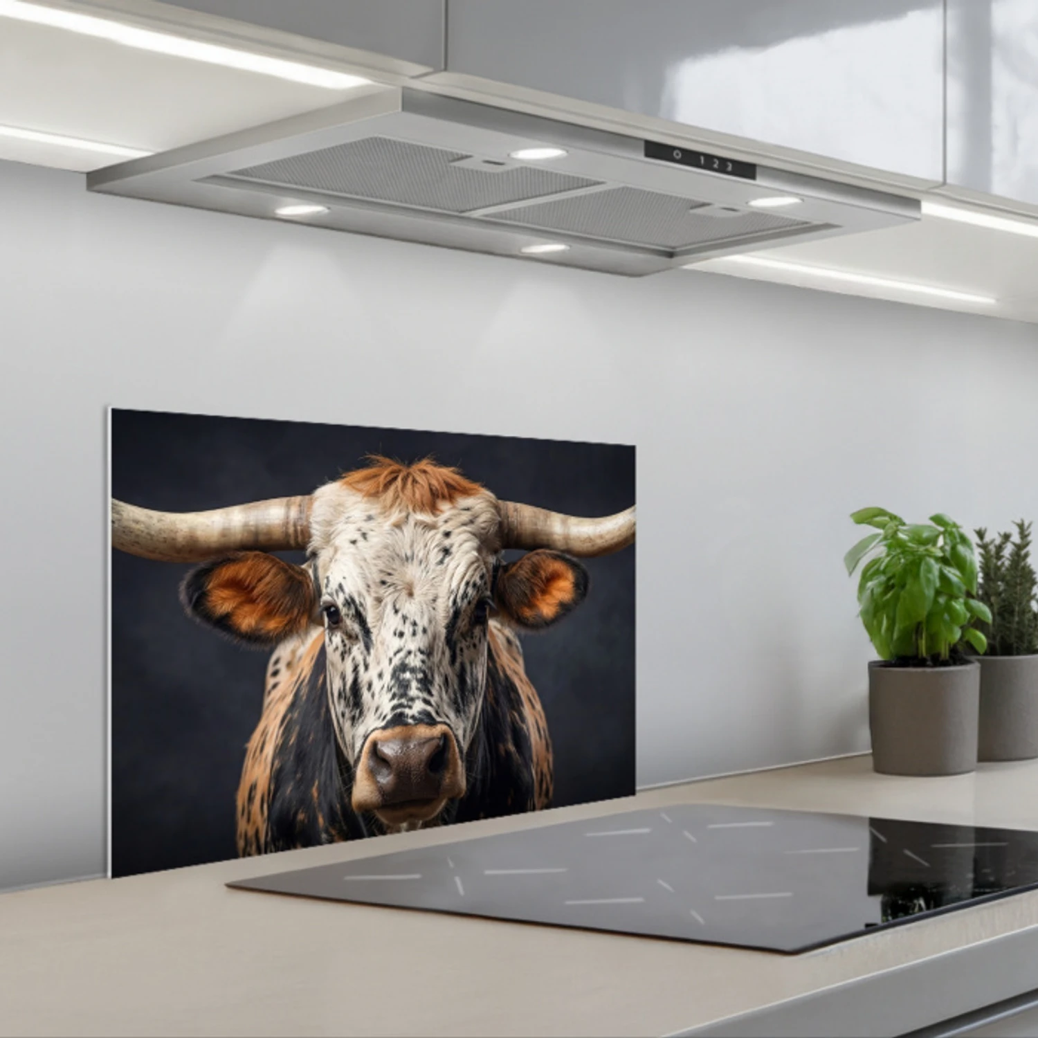 Stier - Kleurrijk - Hoorns keuken achterwand spatscherm klein -3d_schuin