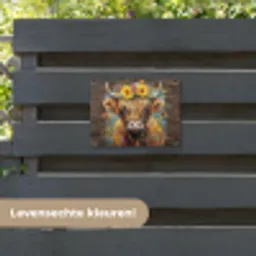 Hooglander met Bloemenkroon tuinposter los doek klein -sfeer3