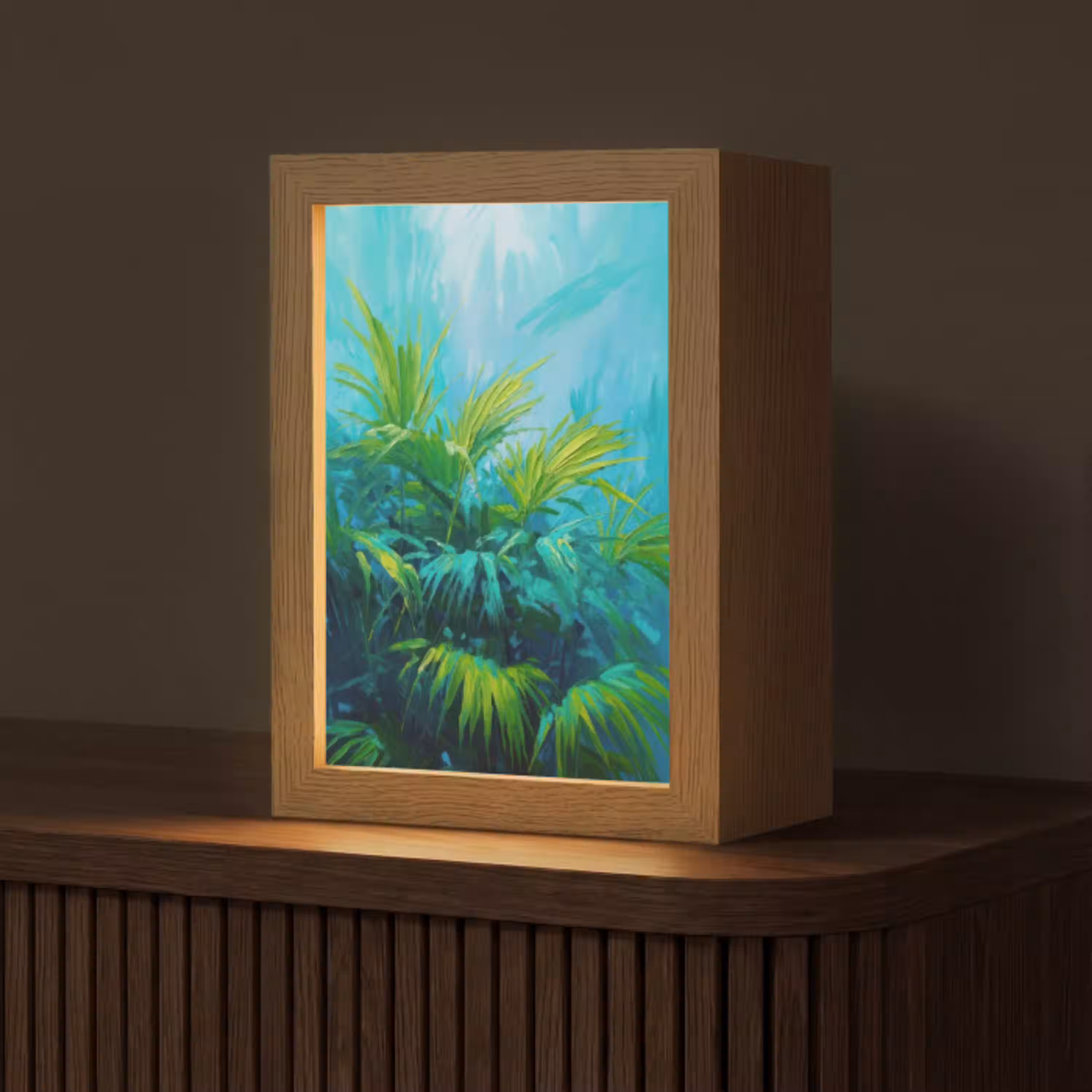 Bladeren - Groen - Schilderij - Abstract Light Box met kabel (Tafellamp) klein -z3d_website