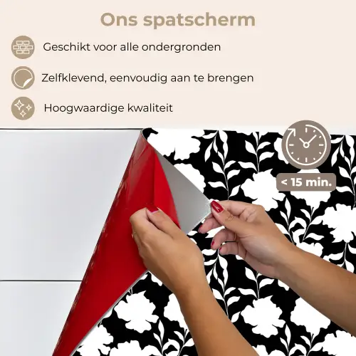 Silhouet - Bloemen - Wit - Zwart keuken achterwand spatscherm klein 900 -spatscherm_NL