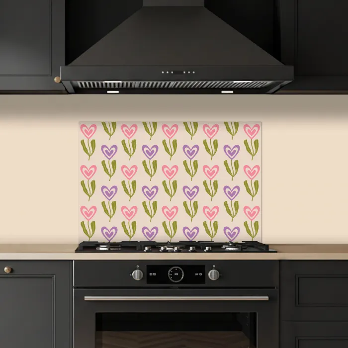 Bloemen - Hartjes - Patroon keuken achterwand spatscherm klein 900 -sfeer1