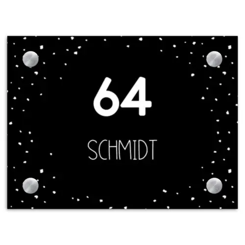 Zwart met stippen - Modern Naambord Rechthoek middel -3d