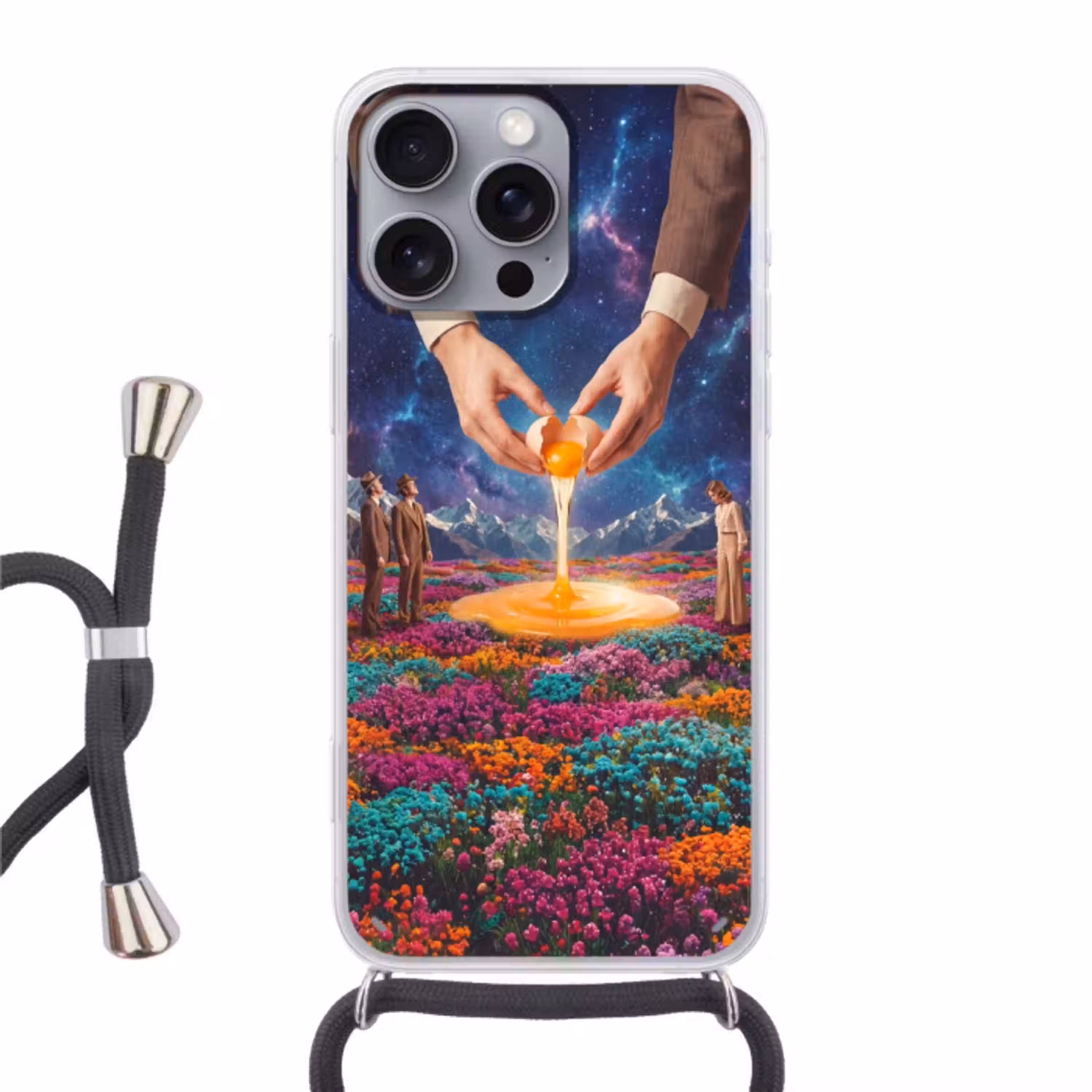 Handen - Ei - Surrealisme Hoesje iPhone 16 Pro Max met koord klein -3d
