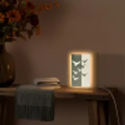 Japandi - Vogel - Groen Light Box met kabel (Tafellamp) klein -sfeer4