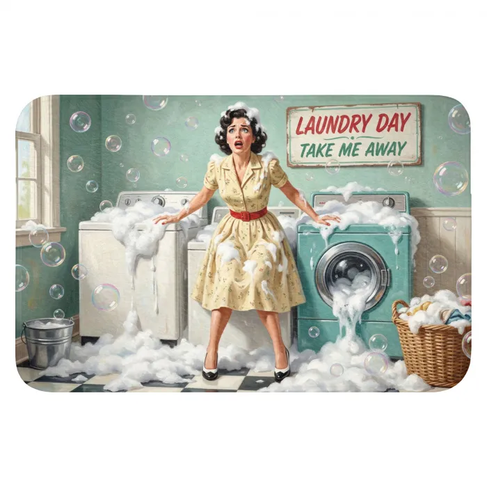 Retro - Blauw - Vrouw Badmat klein -3d