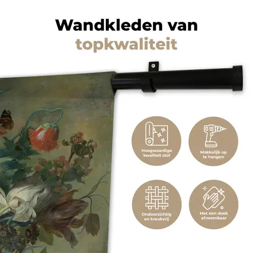 Stilleven met bloemen - Schilderij van Jan van Huysum Wandkleed katoen klein -sfeer2