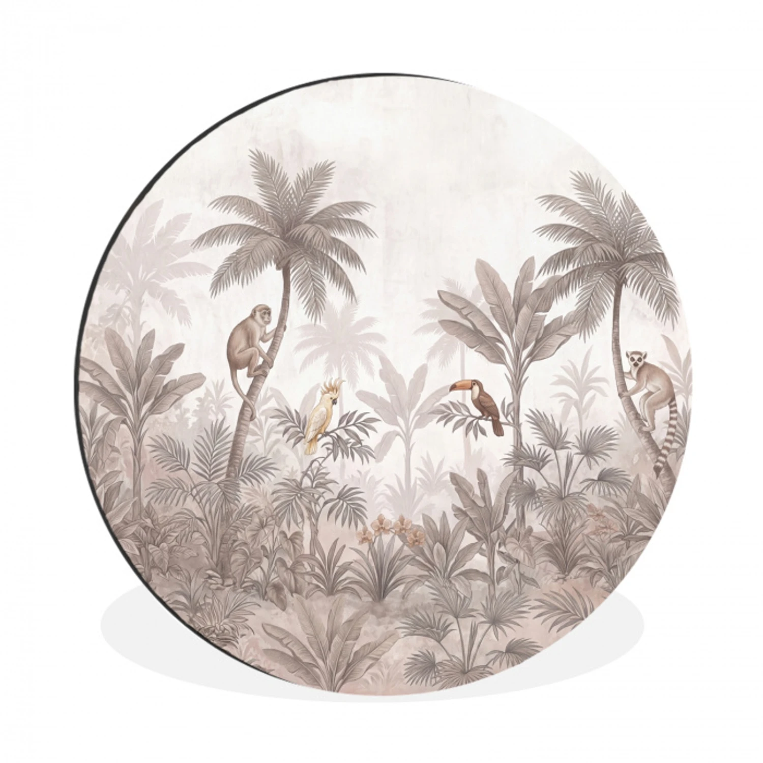 Jungle - Dieren - Palmbomen Wandcirkel aluminium klein -3d
