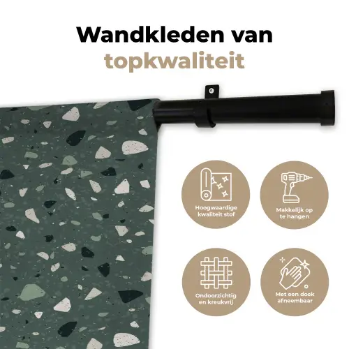 Terrazzo -  Patroon - Kleurrijk - Groen Wandkleed katoen klein 269 -sfeer2