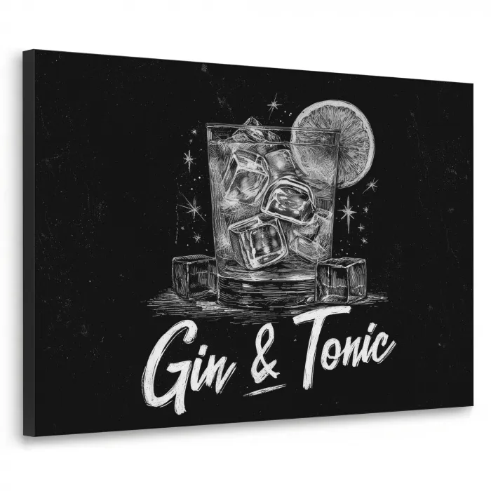 Gin en tonic - Glas - Limoen - Ijsblokjes Textielframe zwart klein -3d