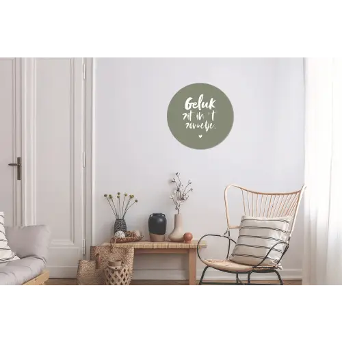 Geluk zit in 't zonnetje - Tekst - Geluk - Quotes - Zon Wandcirkel aluminium klein -woonkamer
