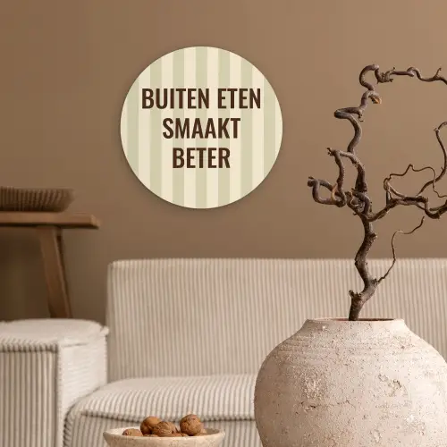 Buiten - Quote - Strepen - Zomer Wandcirkel plexiglas klein -sfeer1