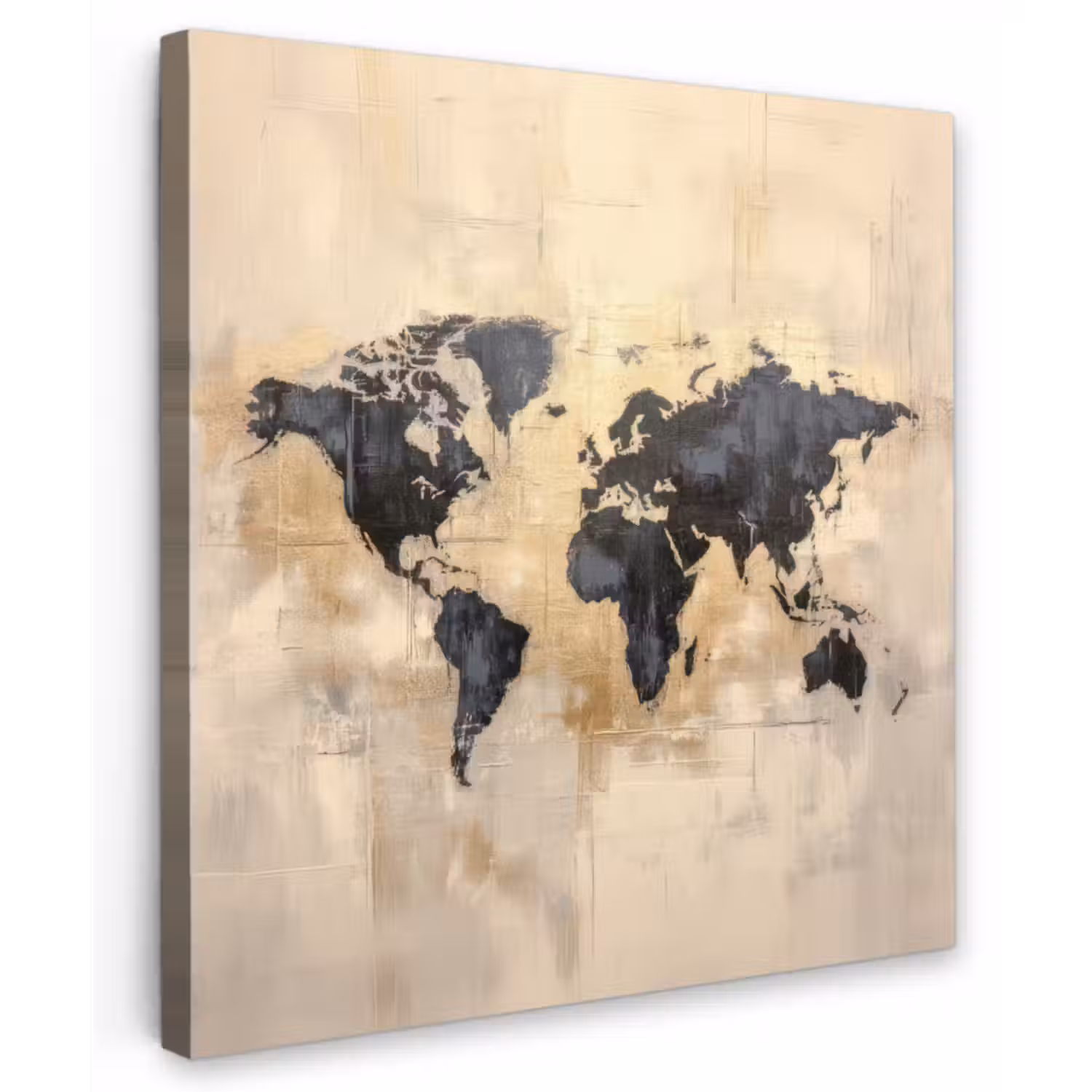 Canvas schilderij - Wereldkaart - Goud - Zwart - Abstract