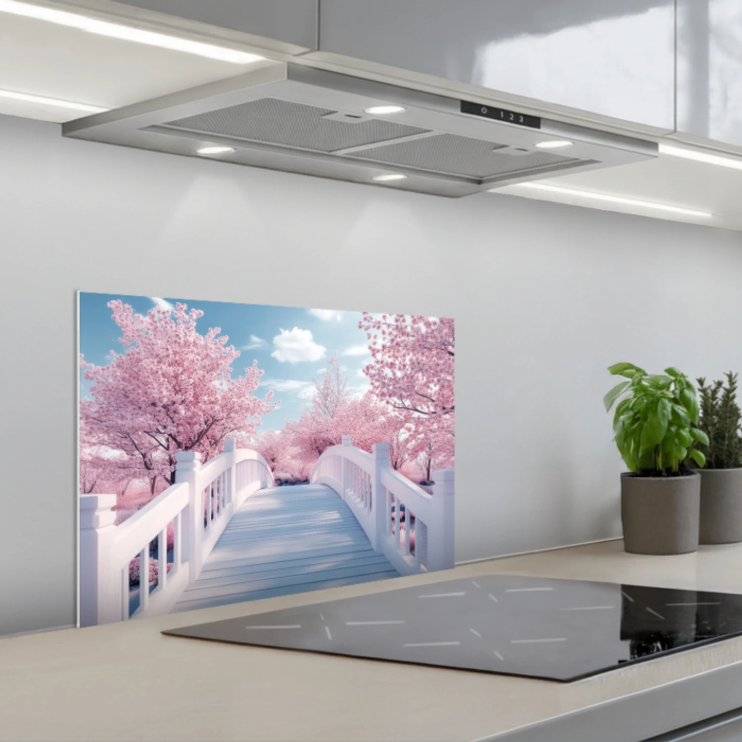 Brug - Kersenbomen - Wit keuken achterwand spatscherm klein -3d_schuin