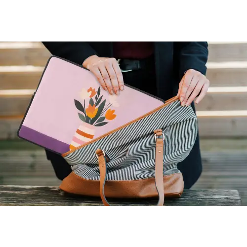 Tulpen - Vaas - Strepen - Paars laptophoes neopreen klein -tas