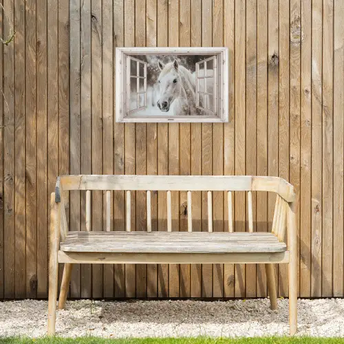 Paard - Wit - Winter - Sneeuw - Doorkijk - Dieren Tuinposter op houten frame 2 cm dik klein -sfeer4