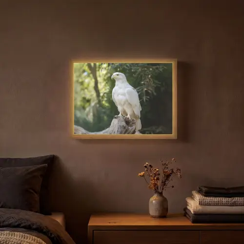 Arend - Hout - Wit - Planten Light Box met batterij (Wandlamp) middel -sfeer4