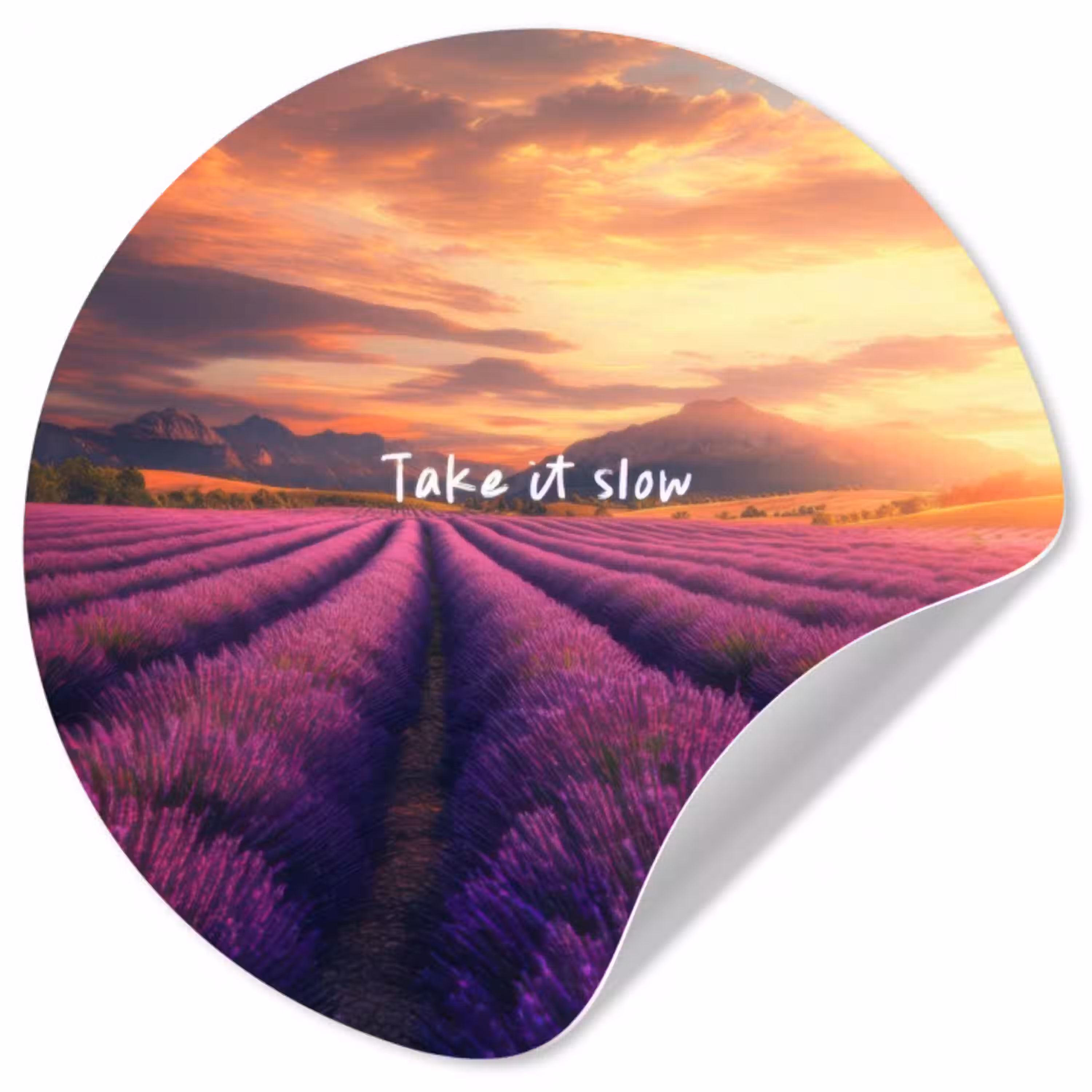 Lavendelveld - Quote - Zonsondergang Wandcirkel behangsticker klein -3d