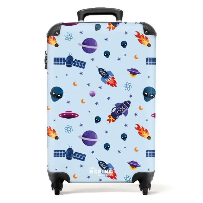 Ruimtevaart en buitenaards patroon op lichtblauw NBS - Handbagage koffer - Kinderen Unisex middel -productfoto_recht