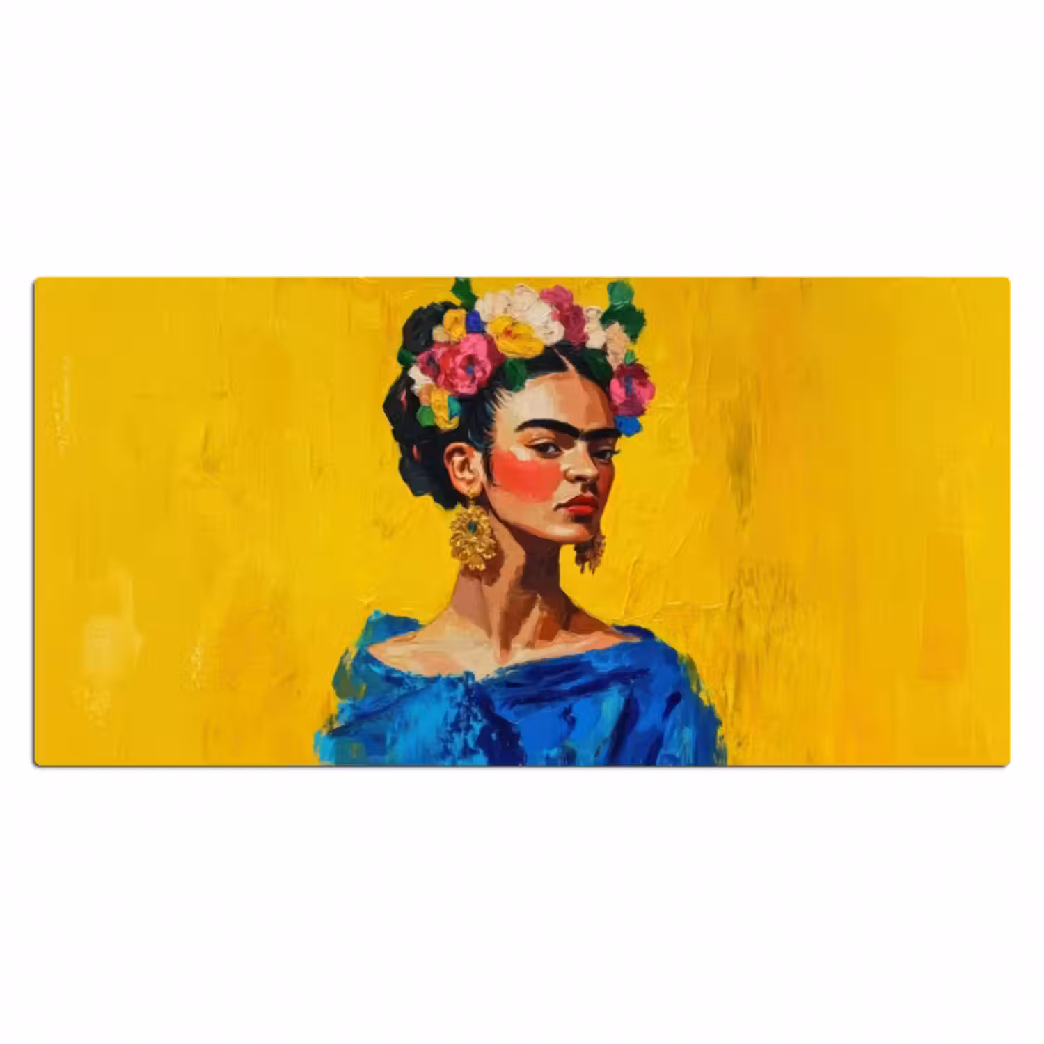 Schreibtischunterlage - Frida Kahlo - Frau - Gelb - Blau - Blumen