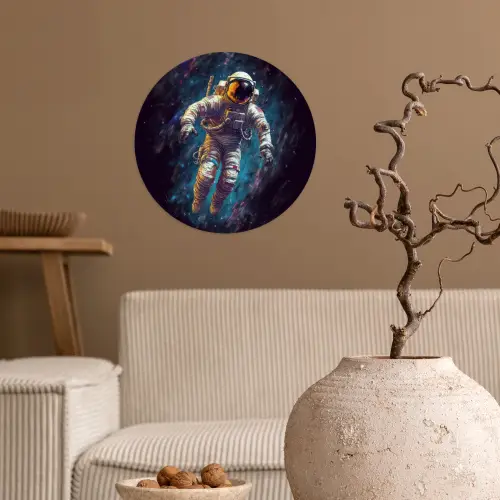 Ruimte - Neon - Astronaut - Sterren Wandcirkel behangsticker klein -sfeer1