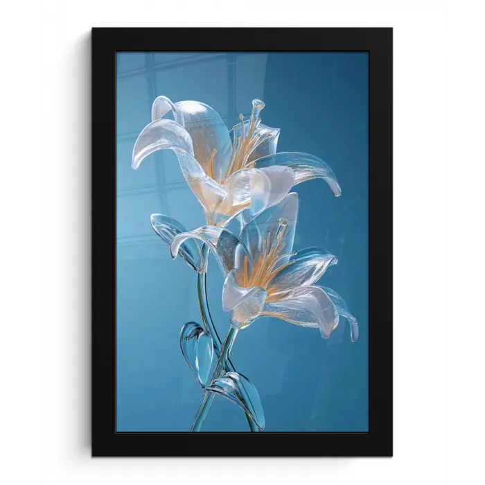 Lelies - Blauw - Glazen fotolijst zwart zonder passe partout klein -3d