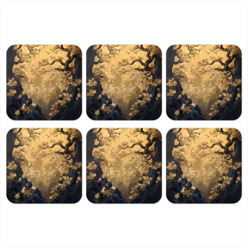 Bloemen - Takken - Goud - Sierlijk onderzetter kurk middel -3d
