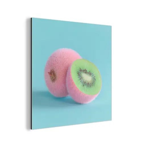 Kiwi - Blauw - Surrealistisch aluminium wit klein -3d