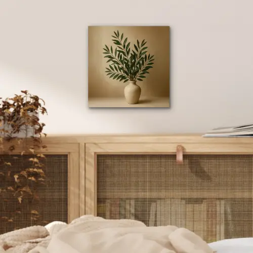 Vaas - Olijftakken - Bladeren - Beige aluminium wit klein -sfeer3