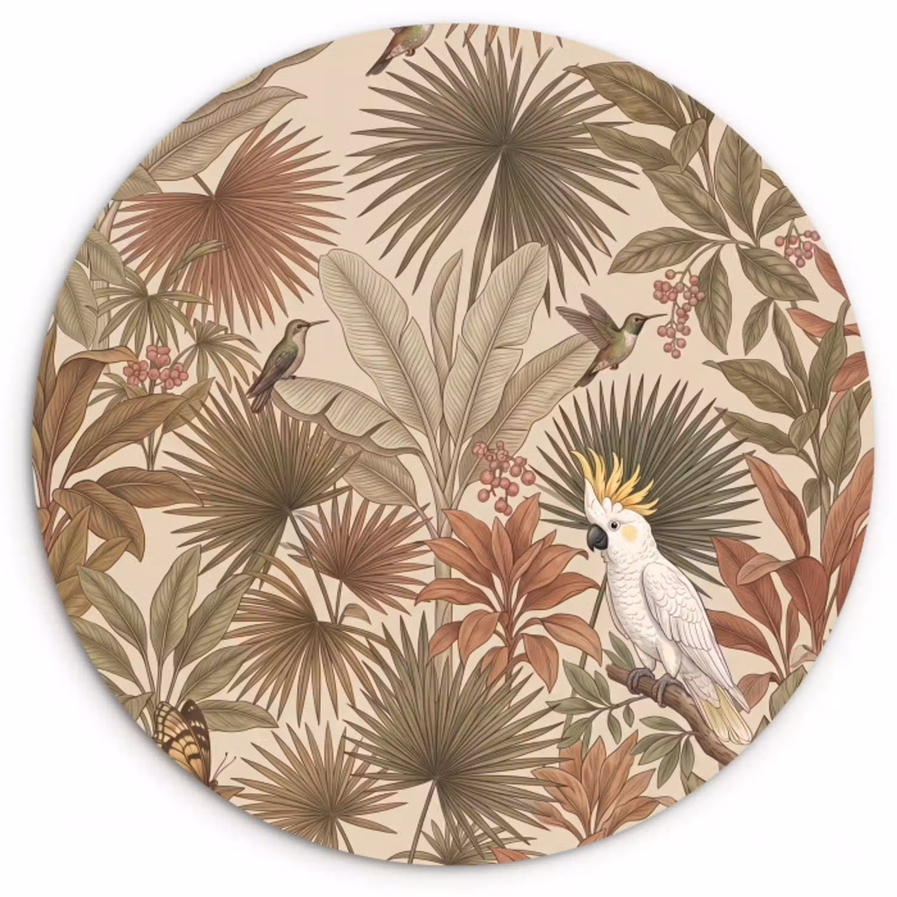 Tropisch - Vogels - Beige Wandcirkel kunststof plaat 5mm dik klein -3d