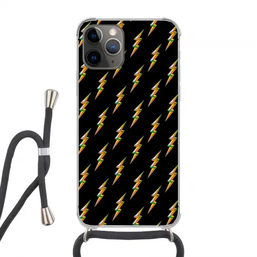 Bliksemschicht - Geel - Zwart Hoesje iPhone 12 Pro met koord klein -3d