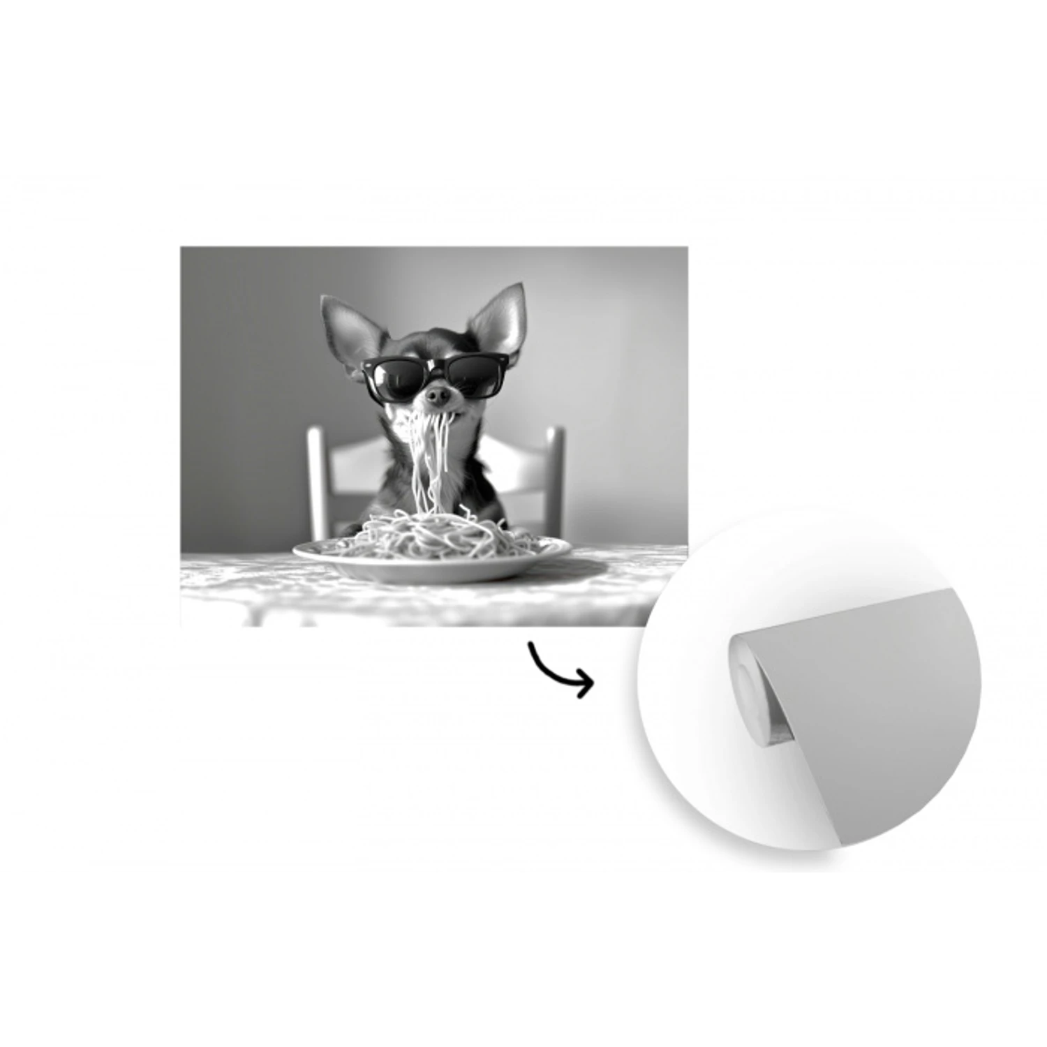 Chihuahua - Hond - Zonnebril - Humoristisch - Zwart - Wit - Spaghetti fotobehang vinyl groot -3d