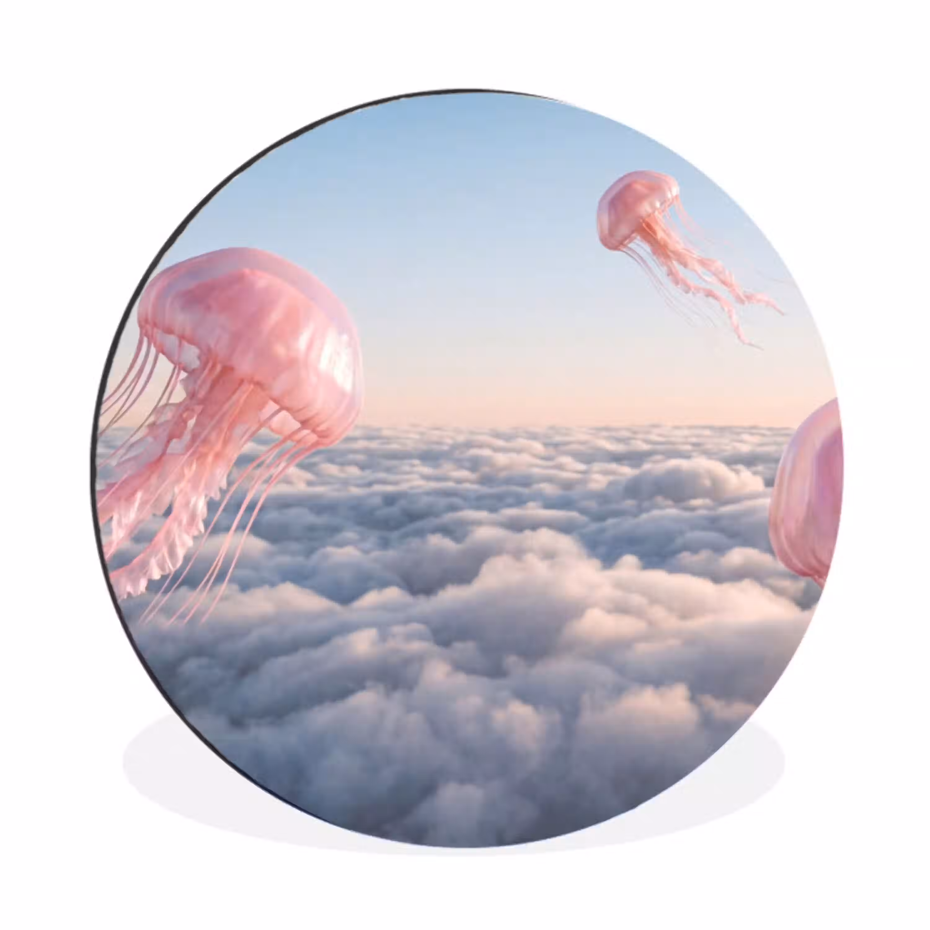 Roze dier - Wolken Wandcirkel aluminium klein -3d