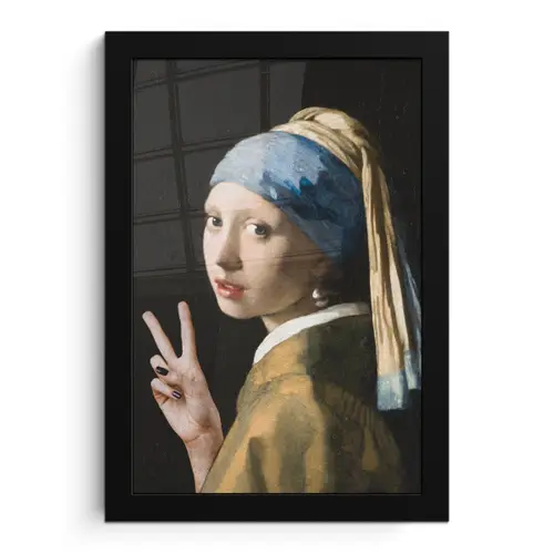 Meisje met de parel - Johannes Vermeer - Peace fotolijst zwart zonder passe partout klein -3d