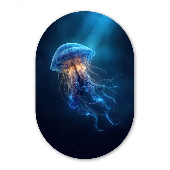 Kwal - Lichtgevend - Tentakels - Blauw Wandcirkel Ovaal Glas middel -3d