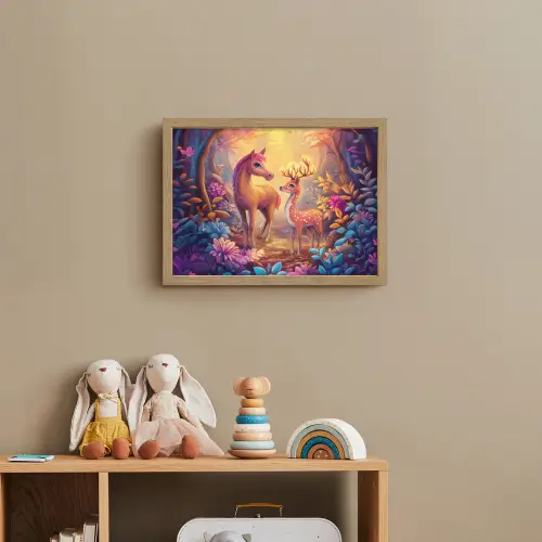 Paard - Hert - Sprookjesbos - Paars Light Box met batterij (Wandlamp kind) middel -sfeer2_kind