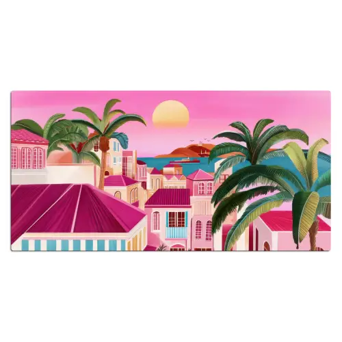 Stad - Roze - Palmbomen Muismat XXL klein -3d_leeg