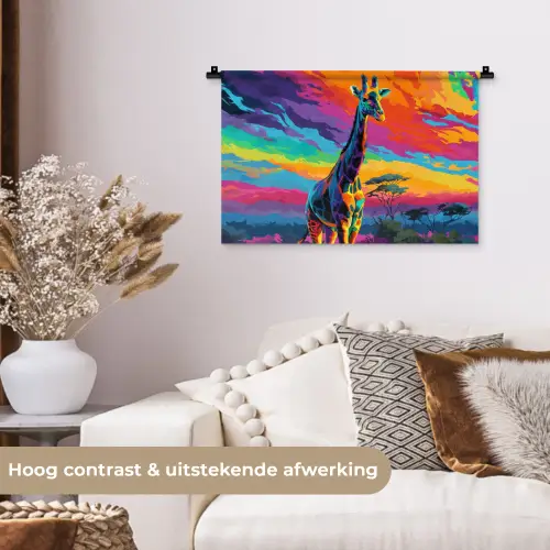 Giraffe - Savanna - Lucht - Gekleurd Wandkleed katoen klein -sfeer1