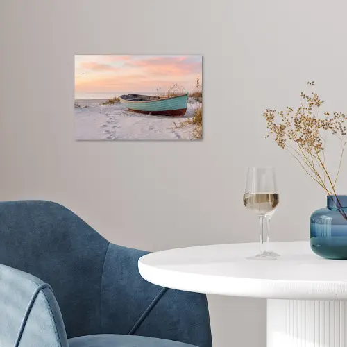 Rustiek - Roeiboot - Zandstrand poster papier klein -sfeer3