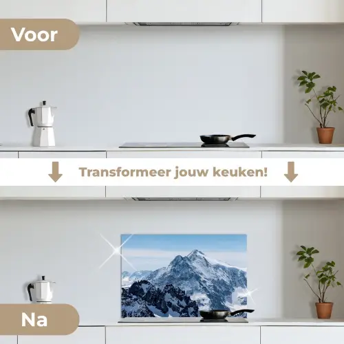 Landschap - Bergen - Sneeuw - Wit keuken achterwand spatscherm klein -voor_na_NL