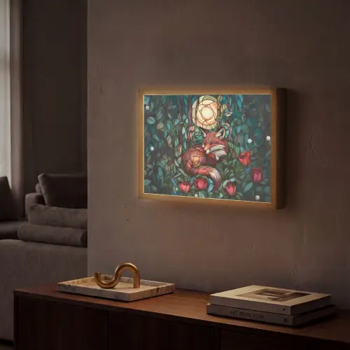 Vos - Mozaïek - Bos - Maan Light Box met batterij (Wandlamp) middel -sfeer1