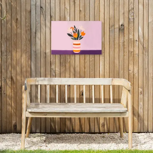 Tulpen - Vaas - Strepen - Paars Tuinposter op houten frame 2 cm dik klein -sfeer4