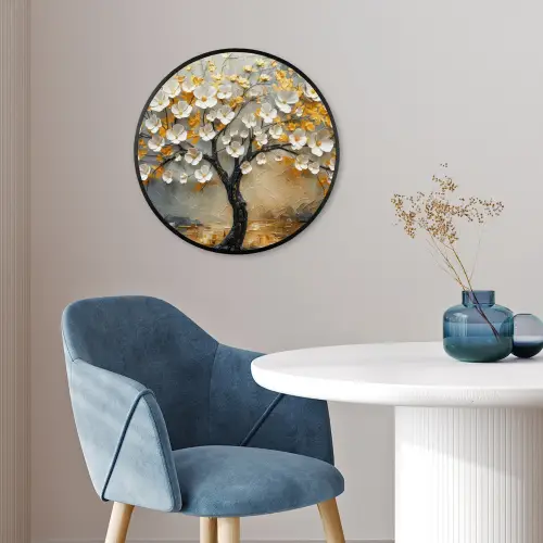 Boom - Bloemen - Goud - Beige Fotolijst rond zonder passe partout klein -sfeer2