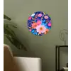 Bloemen - Blauw - Roze Wandcirkel kunststof plaat 5mm dik klein -sfeer3