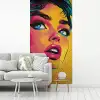 Close-up - Vrouwengezicht - Stippen - Geel fotobehang vinyl groot -woonkamer