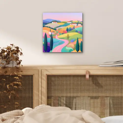 Landschap - Paars - Pastel - Huizen aluminium wit klein -sfeer3