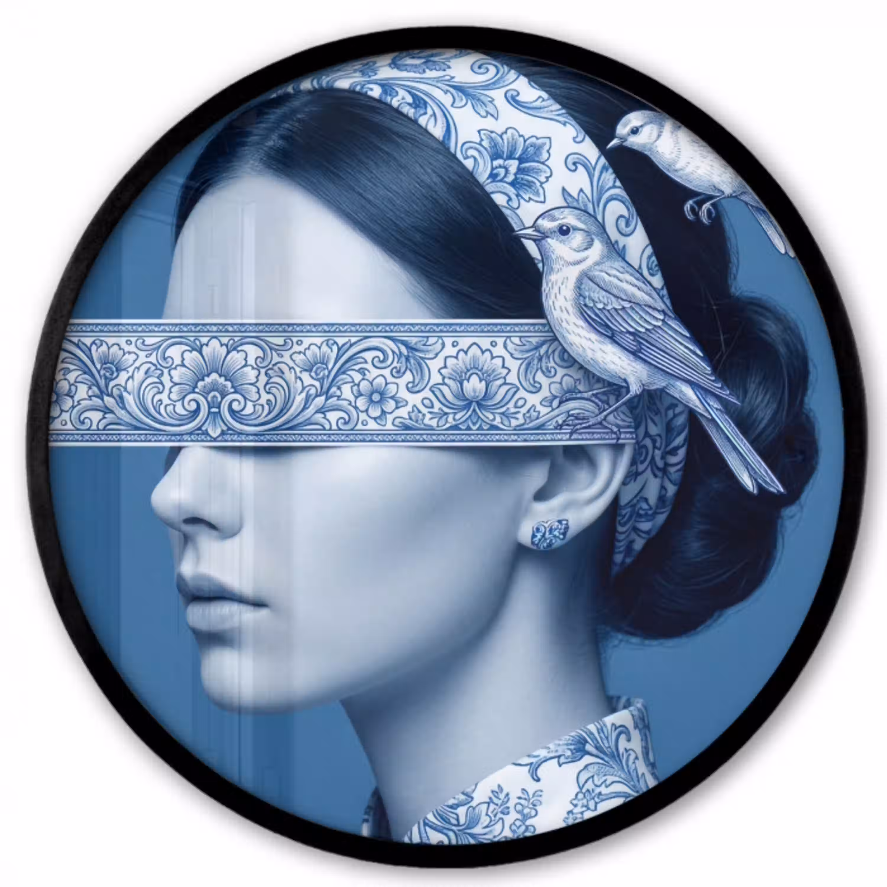 Portret - Klassiek - Wit - Blauw Fotolijst rond zonder passe partout klein -3d