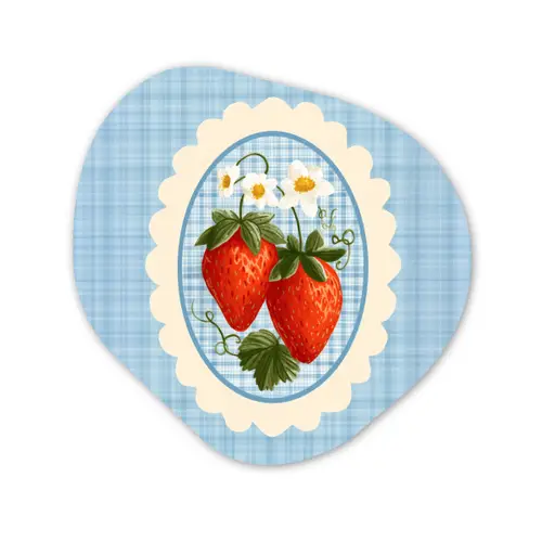 Aardbeien - Lijst - Rood - Geruit Wandcirkel Organisch Plexiglas middel -3d