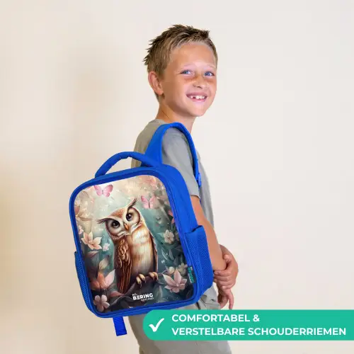 Uil met vlinders in mystiek bos Kinderrugzak - Blauw middel -sfeer3_NL